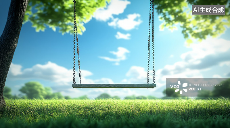 【AI数字艺术】户外公园草坪上的秋千图片素材