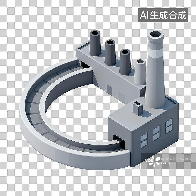 【AI数字艺术】卡通风格弯成圆圈的工厂图片素材