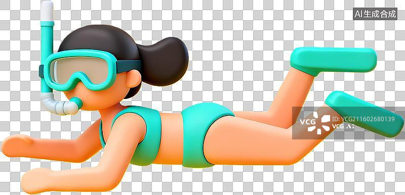 【AI数字艺术】潜水女孩卡通形象图片素材