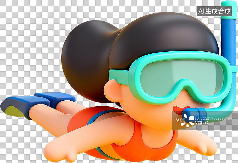 【AI数字艺术】卡通人物潜水游泳图片素材