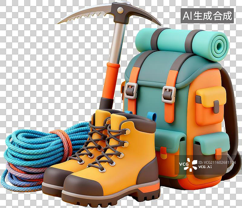 【AI数字艺术】登山装备集合展示图片素材