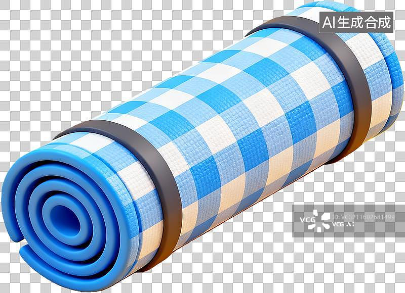 【AI数字艺术】蓝色格子野餐垫卷起图片素材