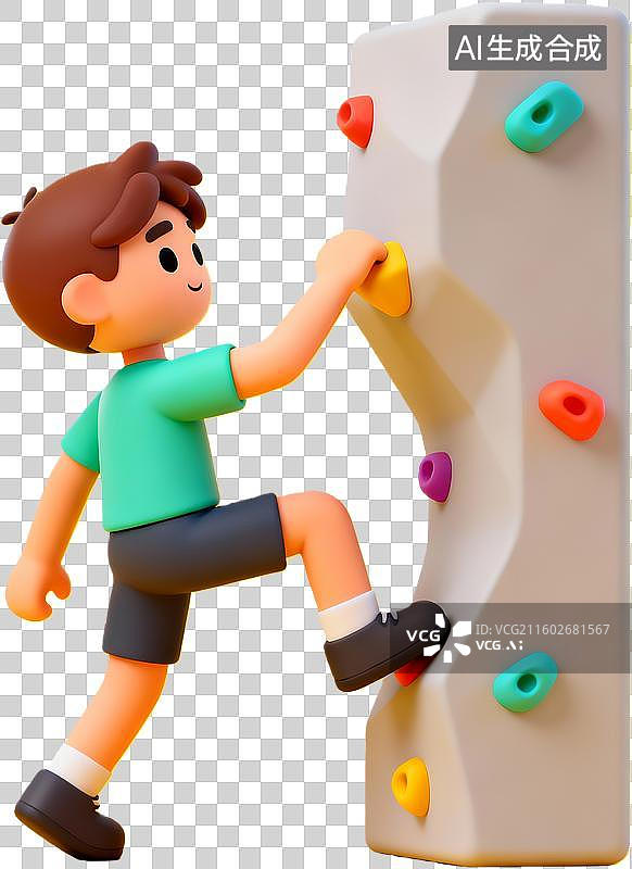 【AI数字艺术】攀岩墙上的小男孩图片素材