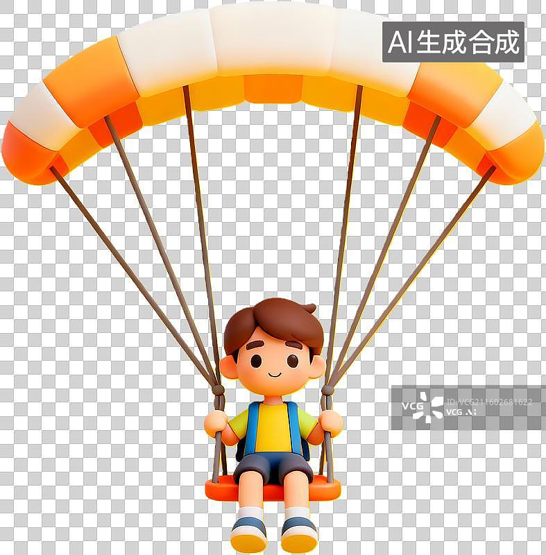 【AI数字艺术】小男孩滑翔伞飞行冒险图片素材