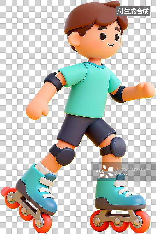 【AI数字艺术】男孩滑轮滑运动场景图片素材
