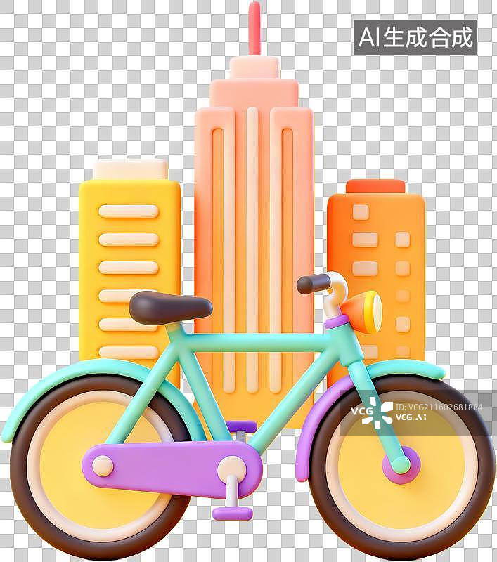 【AI数字艺术】城市建筑与自行车插画图片素材