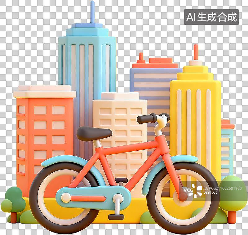 【AI数字艺术】城市建筑与自行车图片素材