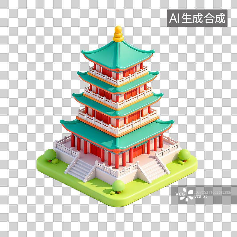 【AI数字艺术】中国古典建筑亭台楼阁模型图片素材