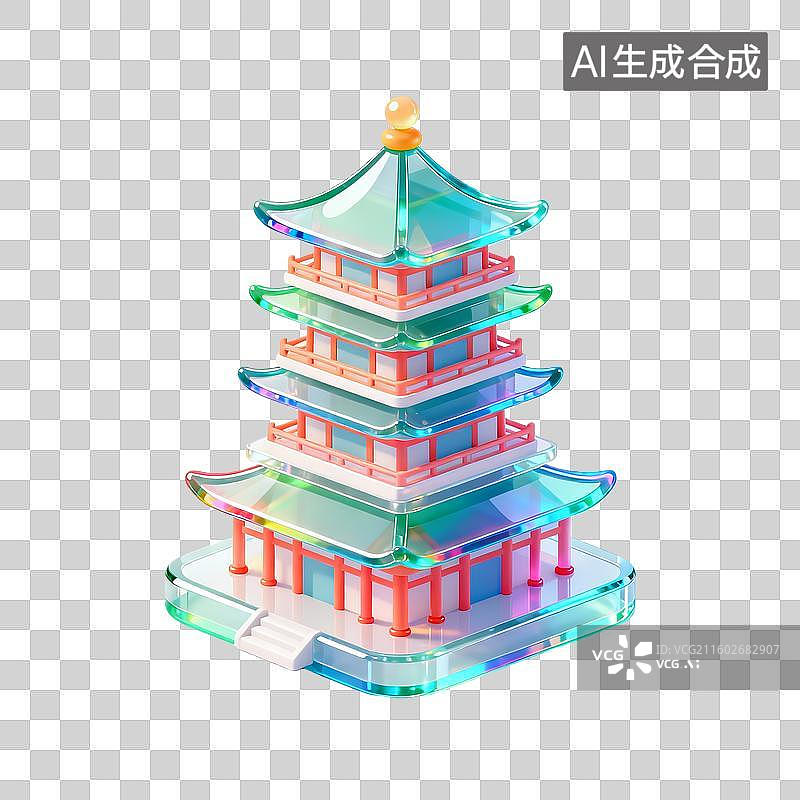 【AI数字艺术】中国古典建筑亭台楼阁模型图片素材