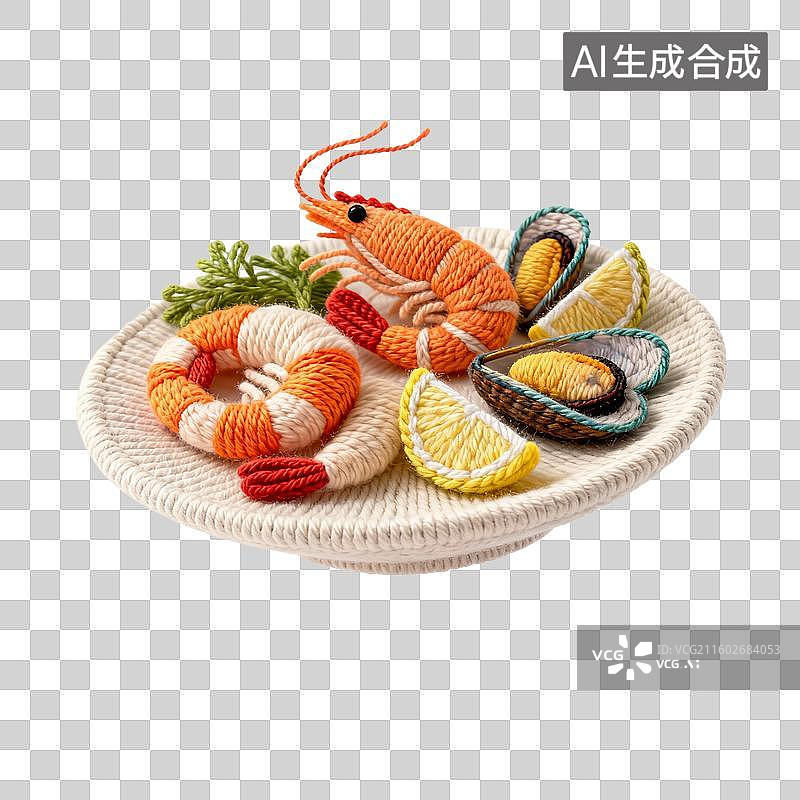 【AI数字艺术】毛线风格的一碟海鲜图片素材