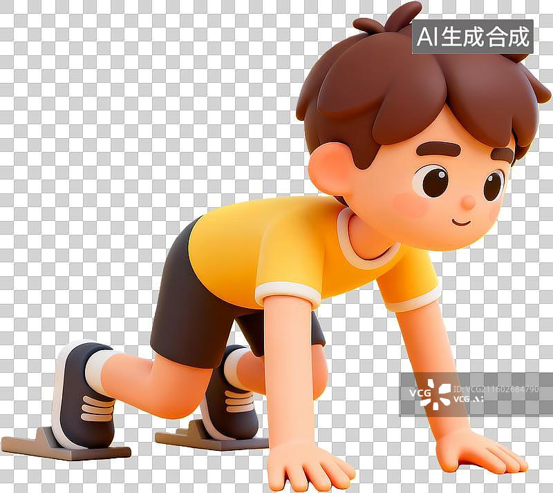 【AI数字艺术】男孩起跑姿势准备赛跑图片素材