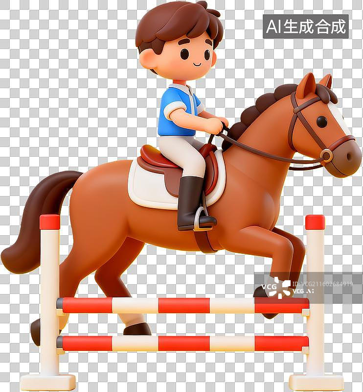 【AI数字艺术】男孩骑马跨越障碍图片素材