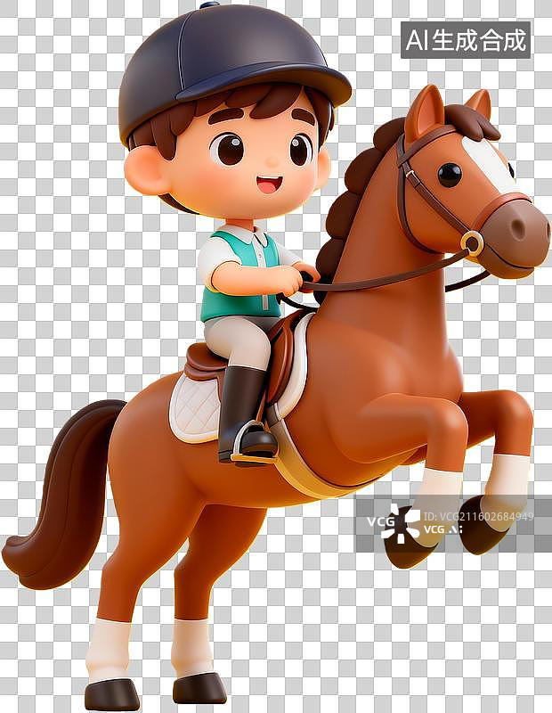 【AI数字艺术】男孩骑马卡通形象图片素材