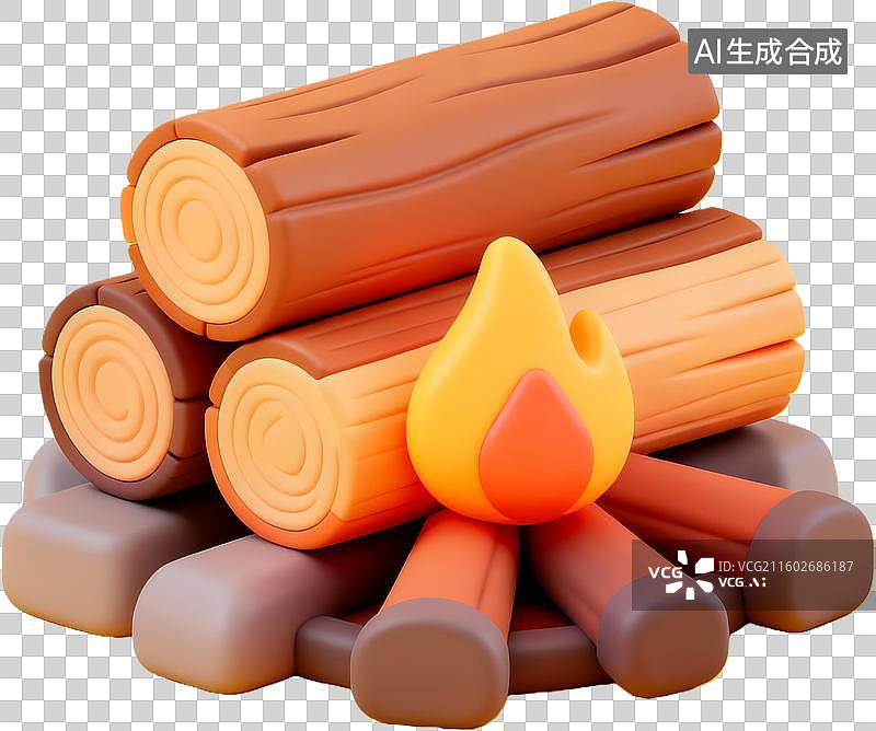 【AI数字艺术】卡通篝火木头燃烧场景图片素材