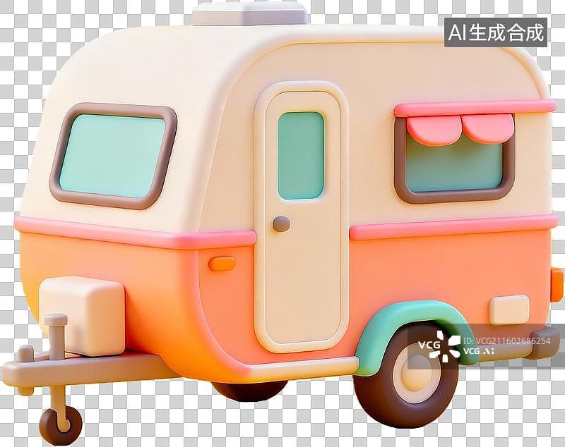 【AI数字艺术】可爱卡通房车模型图片素材