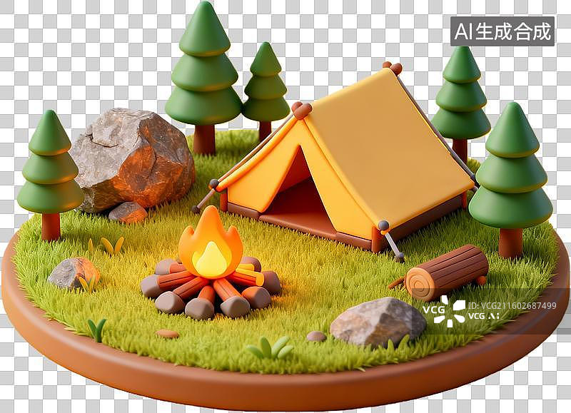 【AI数字艺术】露营场景帐篷与篝火图片素材