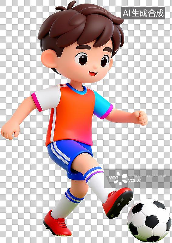 【AI数字艺术】小男孩踢足球运动场景图片素材