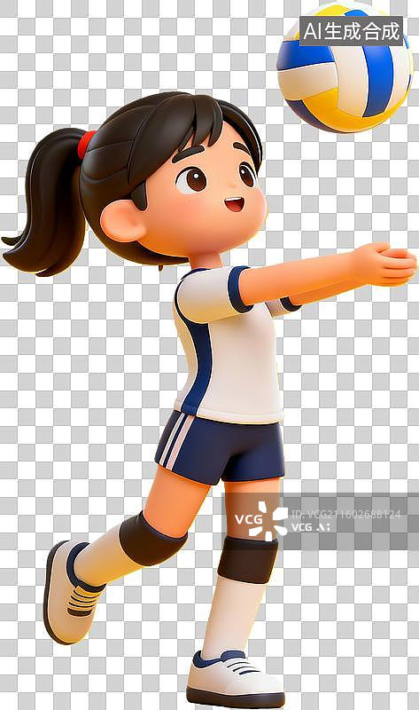 【AI数字艺术】小女孩打排球运动场景图片素材