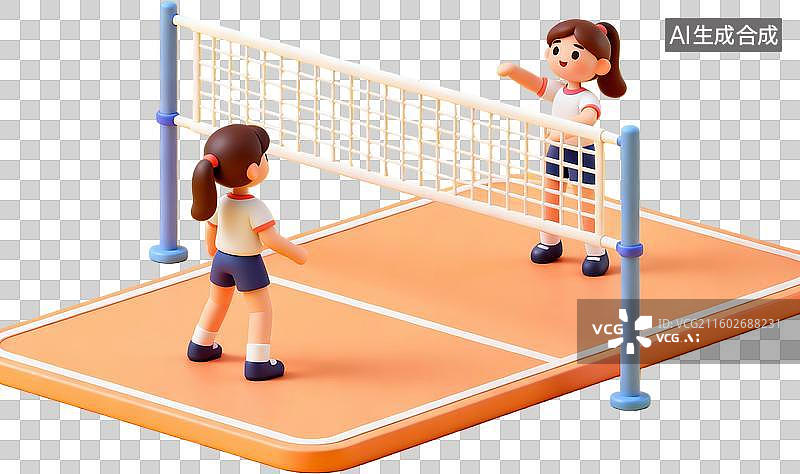 【AI数字艺术】女孩打排球运动场景图片素材