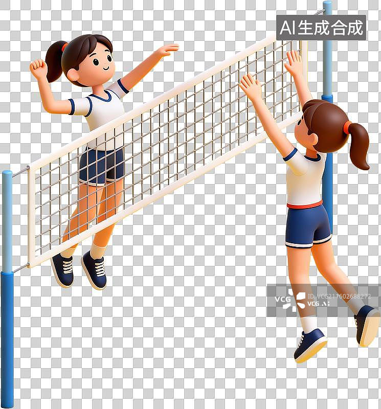 【AI数字艺术】女孩排球比赛扣球拦网图片素材