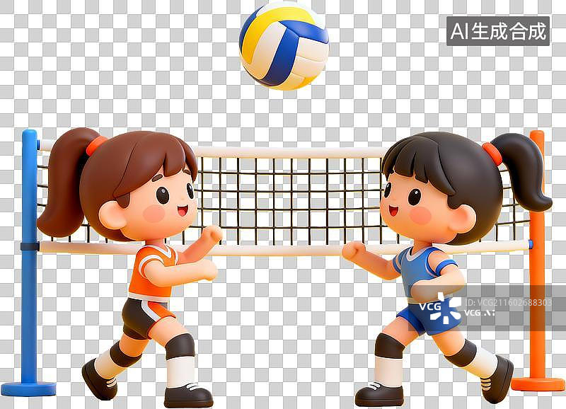【AI数字艺术】卡通女孩打排球比赛图片素材