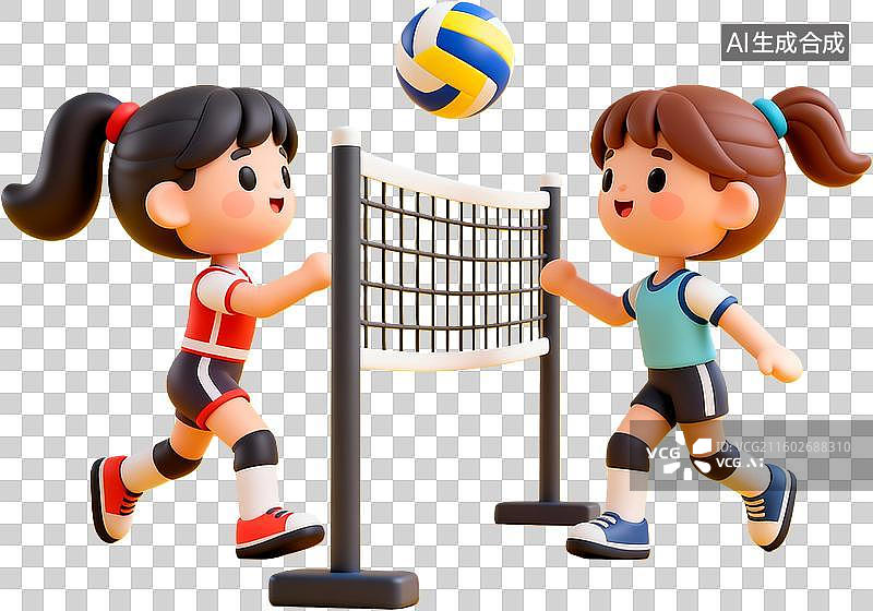 【AI数字艺术】小女孩打排球运动场景图片素材