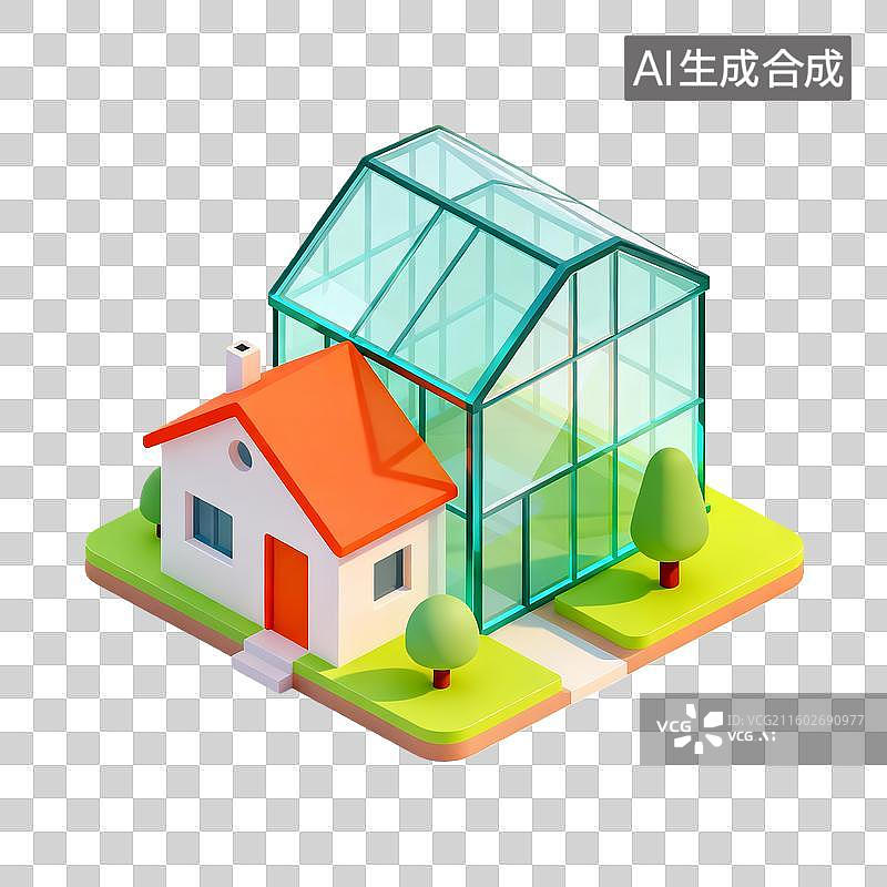 【AI数字艺术】琉璃材质图标农村玻璃房图片素材