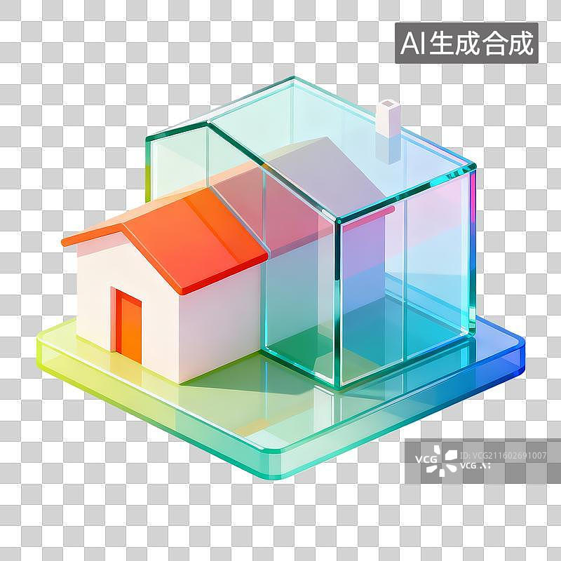 【AI数字艺术】琉璃材质图标农村玻璃房图片素材