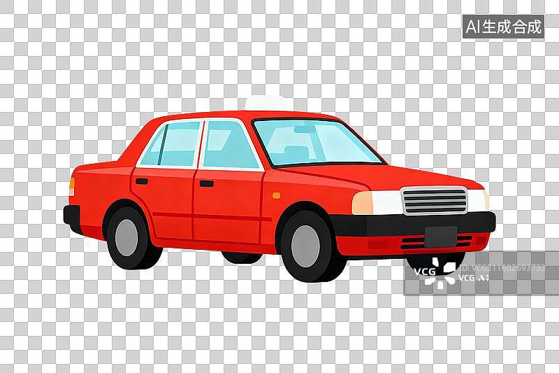 【AI数字艺术】卡通风格，一辆红色的私家车PNG格式的免扣元素图片素材