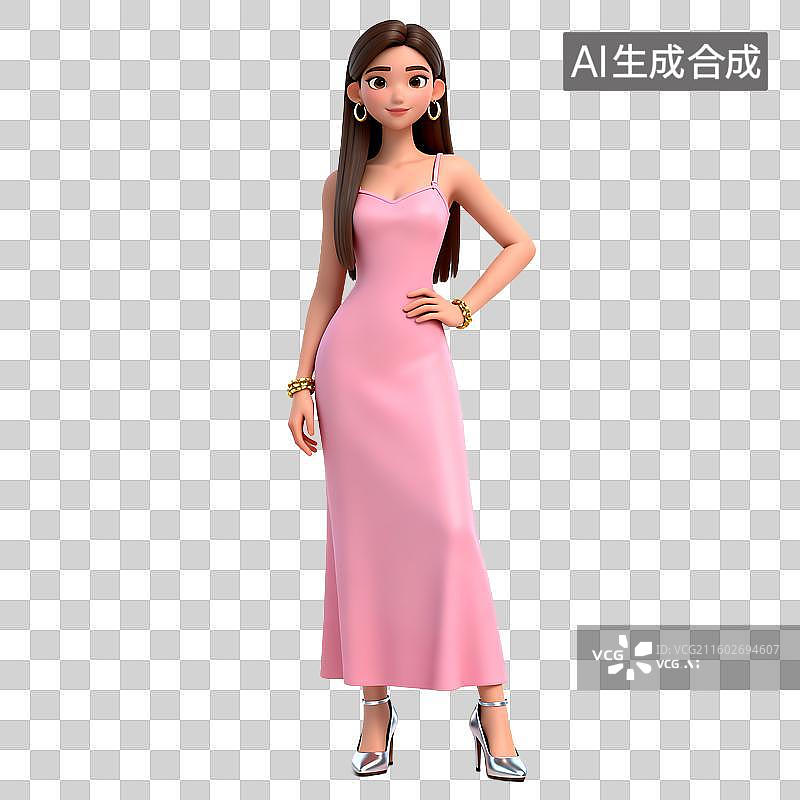 【AI数字艺术】身穿粉色长裙的女性图片素材