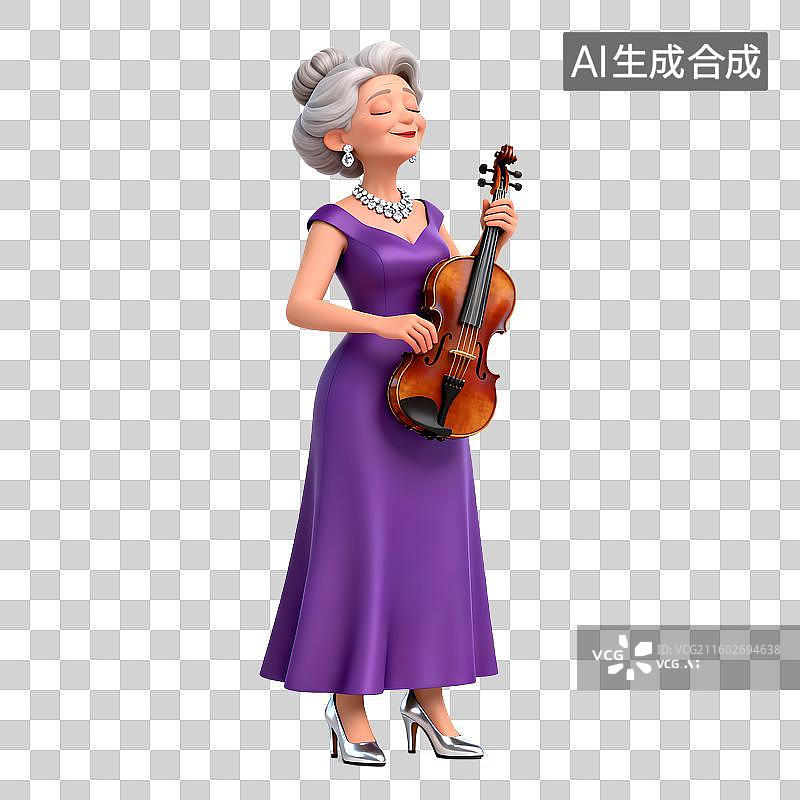 【AI数字艺术】身着紫色礼服拉小提琴的老年女性图片素材