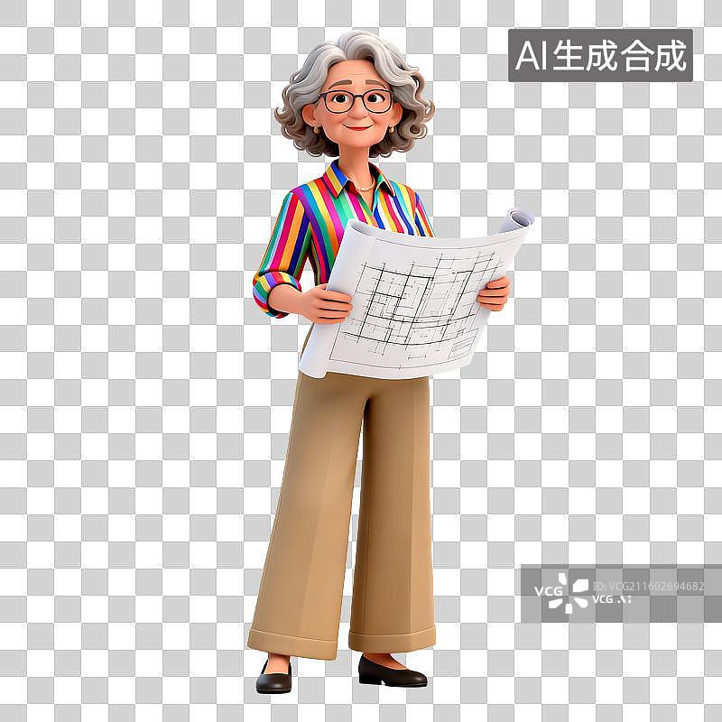 【AI数字艺术】手持建筑图纸的老年女性图片素材