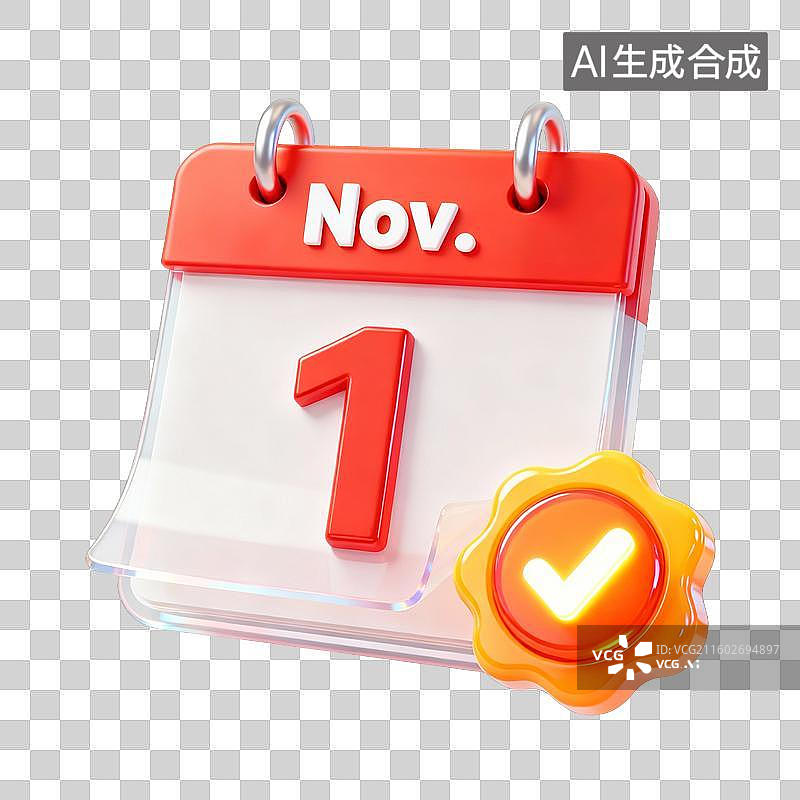 【AI数字艺术】3D卡通十一月已完成打卡签到日历UI系统图标图片素材