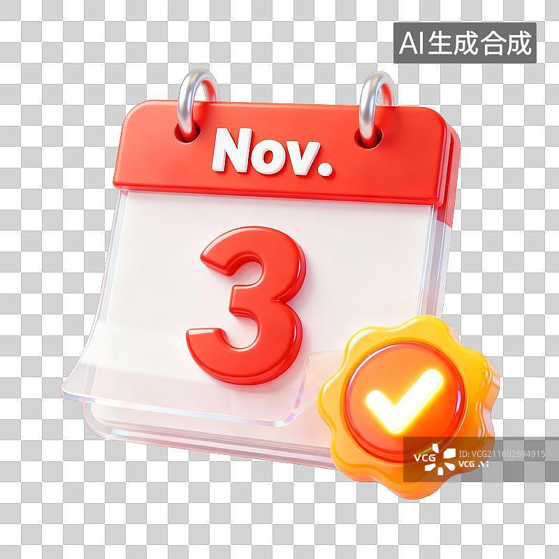 【AI数字艺术】3D卡通十一月已完成打卡签到日历UI系统图标图片素材