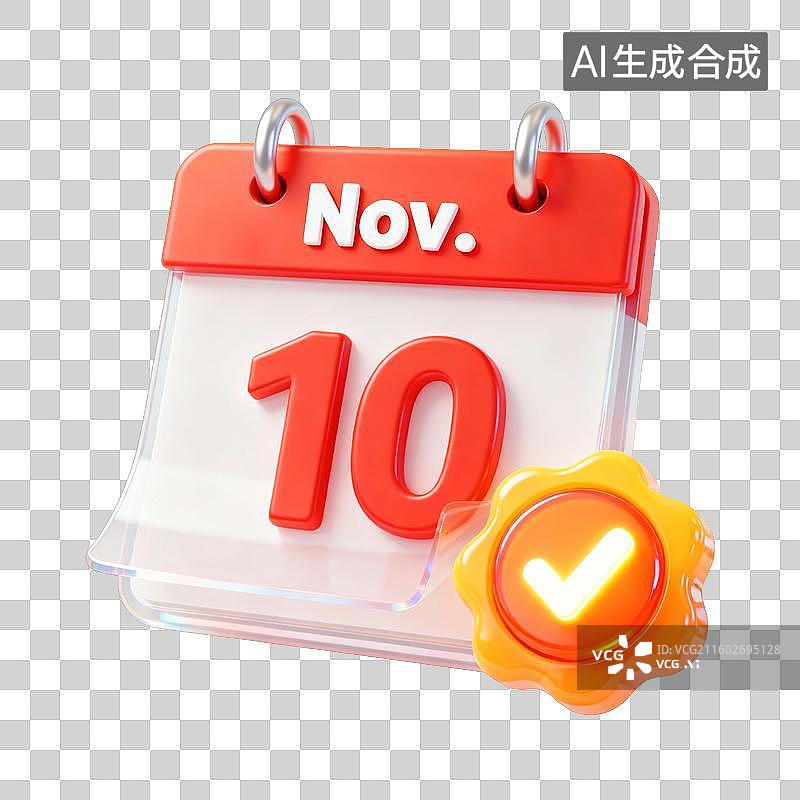【AI数字艺术】3D卡通十一月已完成打卡签到日历UI系统图标图片素材