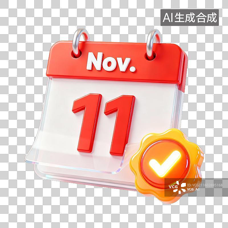 【AI数字艺术】3D卡通十一月已完成打卡签到日历UI系统图标图片素材