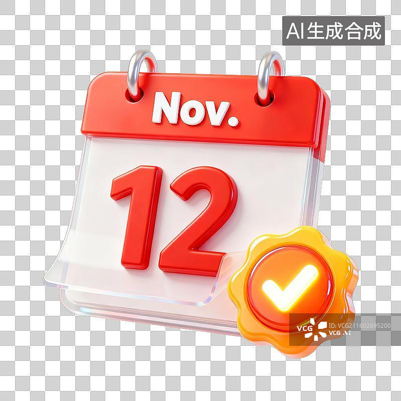 【AI数字艺术】3D卡通十一月已完成打卡签到日历UI系统图标图片素材