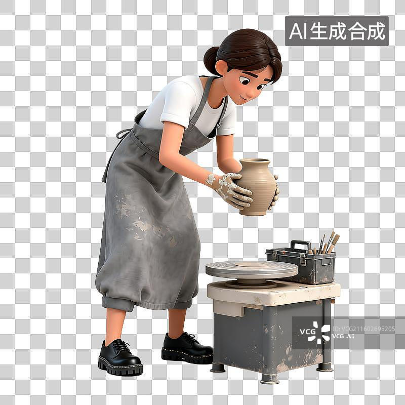 【AI数字艺术】女性在制作陶器花瓶图片素材
