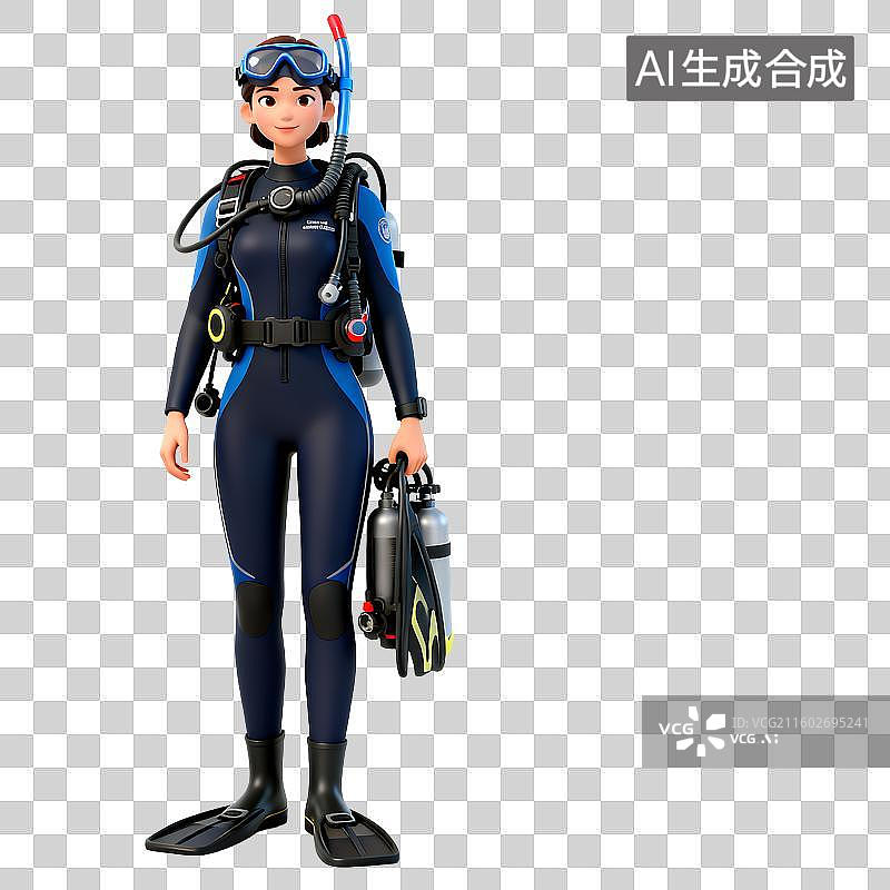 【AI数字艺术】女性潜水员身着全套潜水装备图片素材