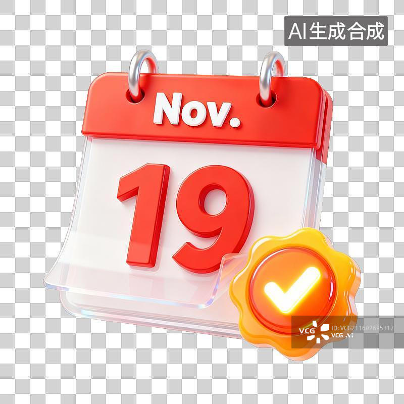 【AI数字艺术】3D卡通十一月已完成打卡签到日历UI系统图标图片素材