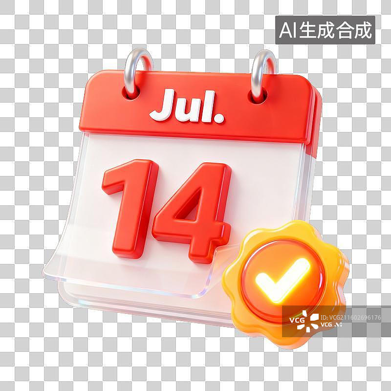 【AI数字艺术】3D卡通七月已完成打卡签到日历UI系统图标图片素材
