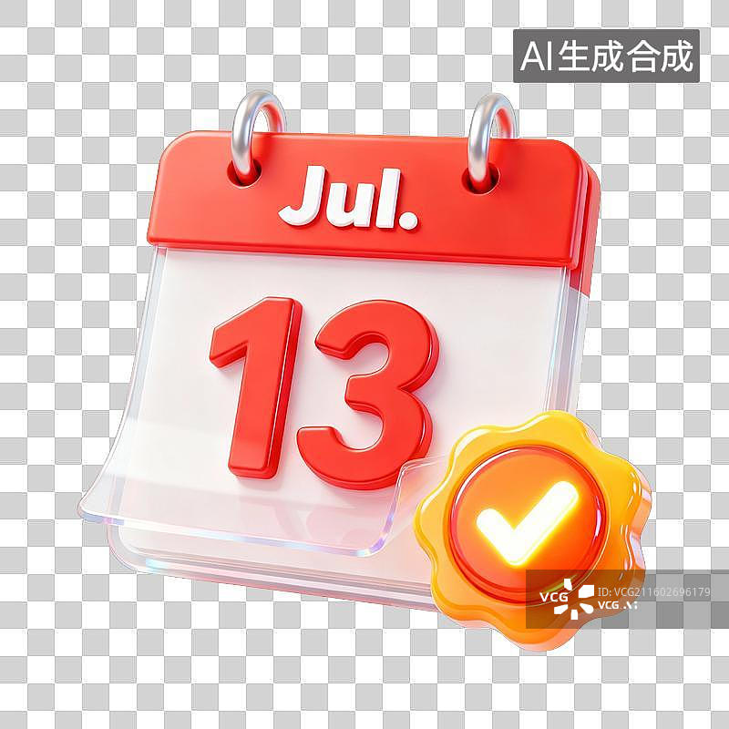 【AI数字艺术】3D卡通七月已完成打卡签到日历UI系统图标图片素材