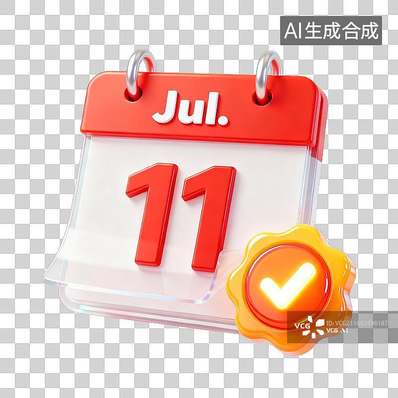 【AI数字艺术】3D卡通七月已完成打卡签到日历UI系统图标图片素材