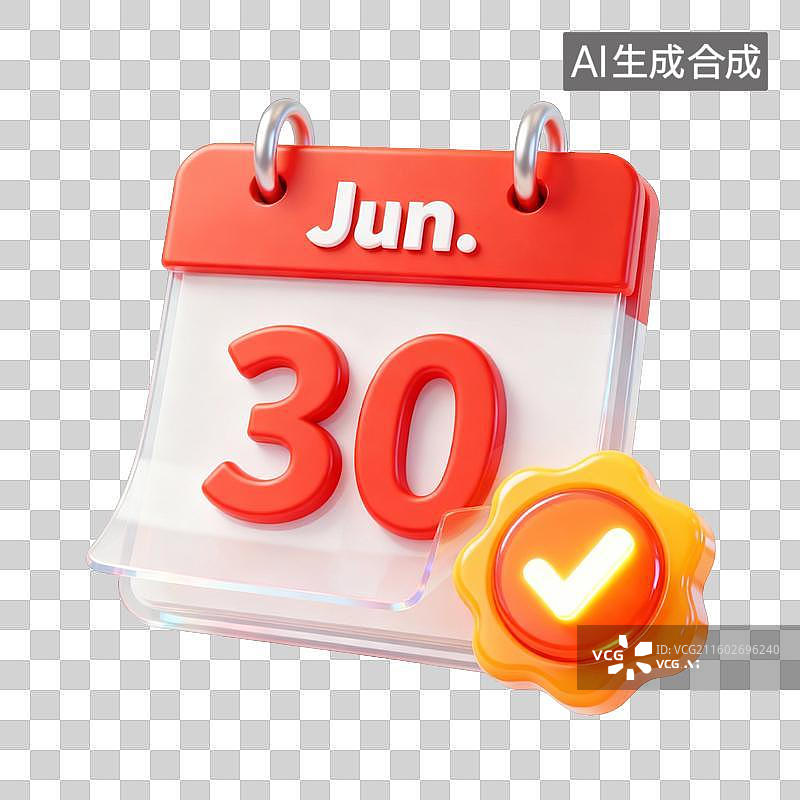 【AI数字艺术】3D卡通六月已完成打卡签到日历UI系统图标图片素材