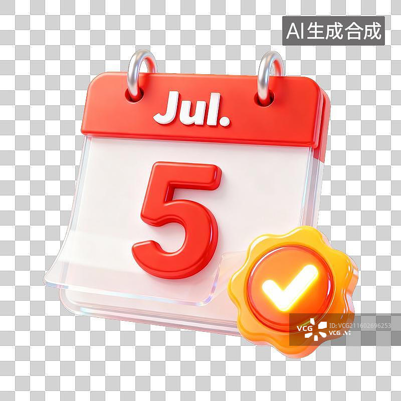 【AI数字艺术】3D卡通七月已完成打卡签到日历UI系统图标图片素材