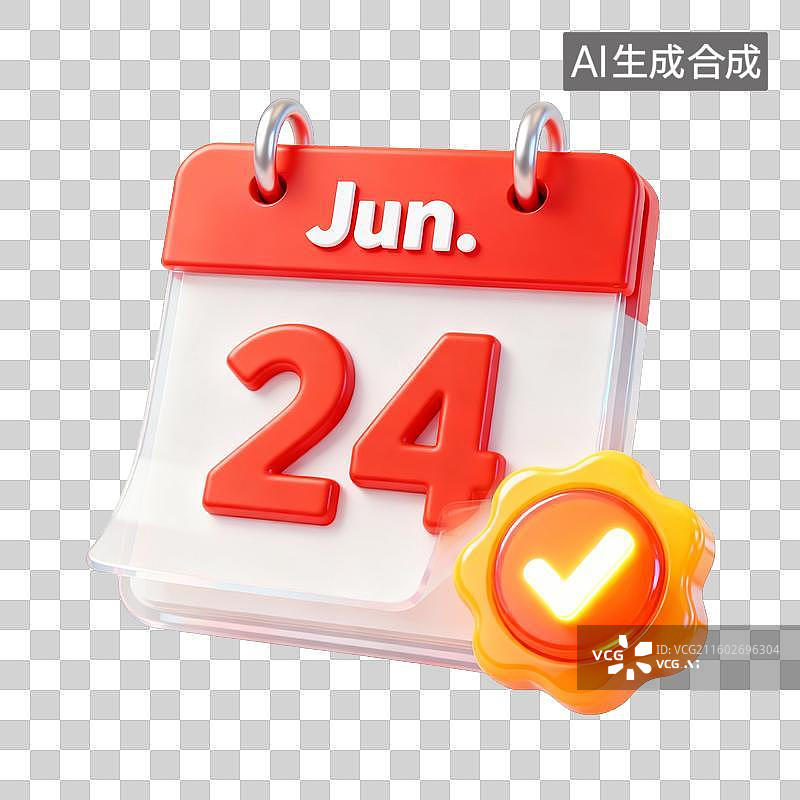 【AI数字艺术】3D卡通六月已完成打卡签到日历UI系统图标图片素材