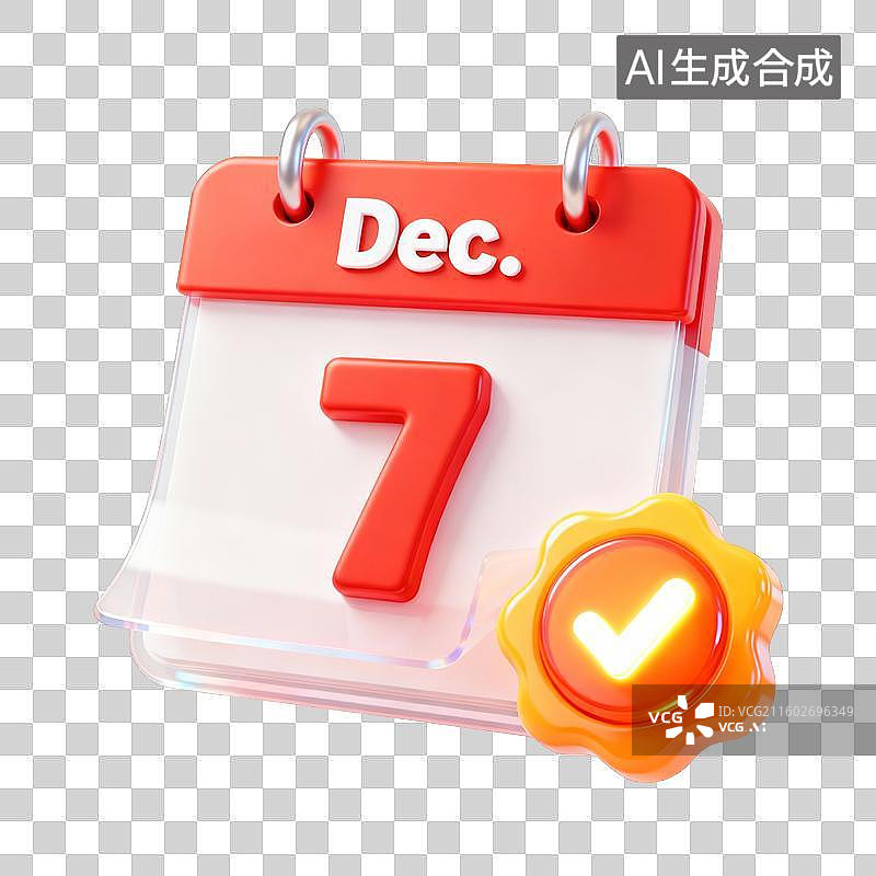 【AI数字艺术】3D卡通十二月已完成打卡签到日历UI系统图标图片素材