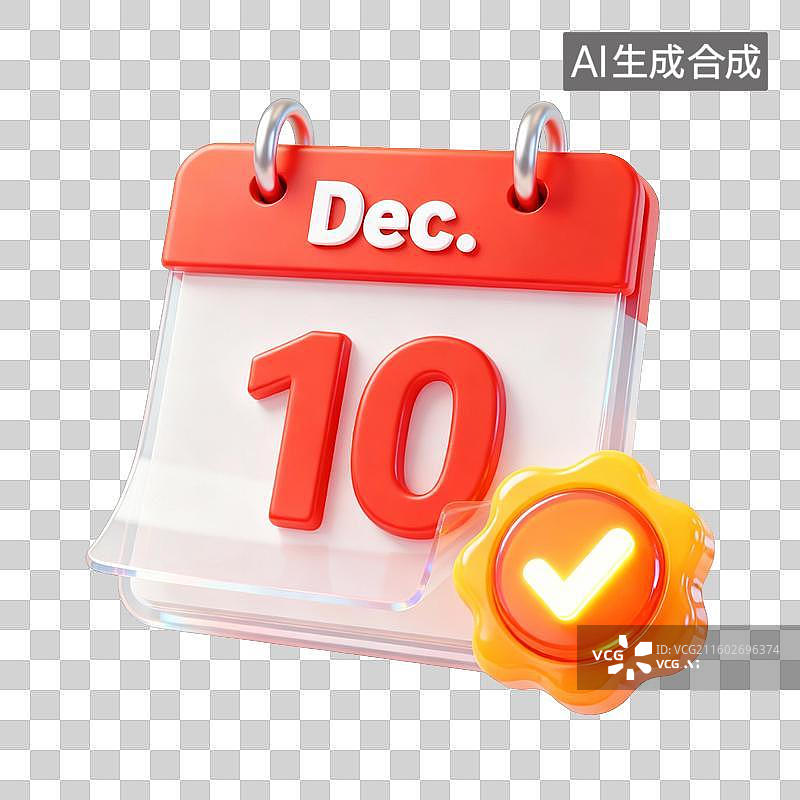 【AI数字艺术】3D卡通十二月已完成打卡签到日历UI系统图标图片素材