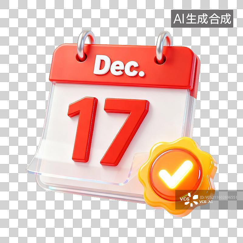 【AI数字艺术】3D卡通十二月已完成打卡签到日历UI系统图标图片素材