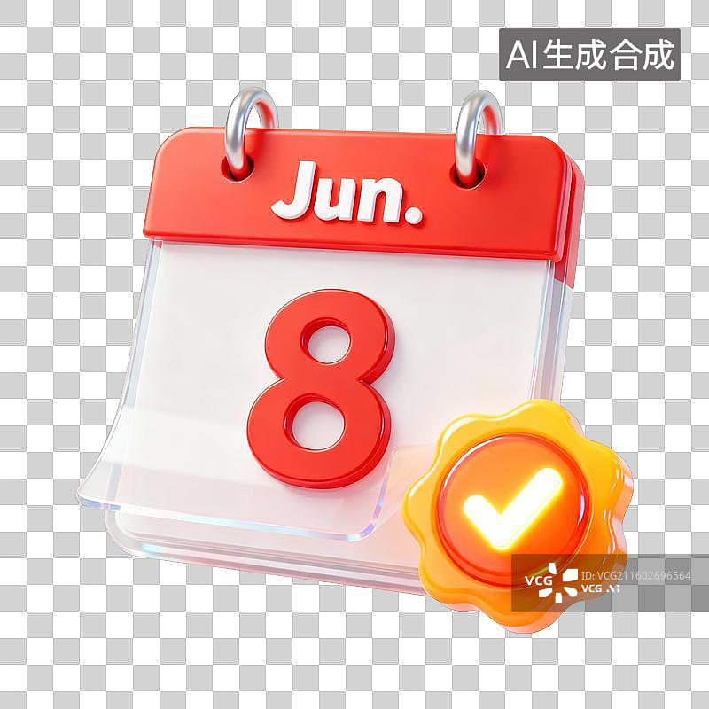 【AI数字艺术】3D卡通六月已完成打卡签到日历UI系统图标图片素材